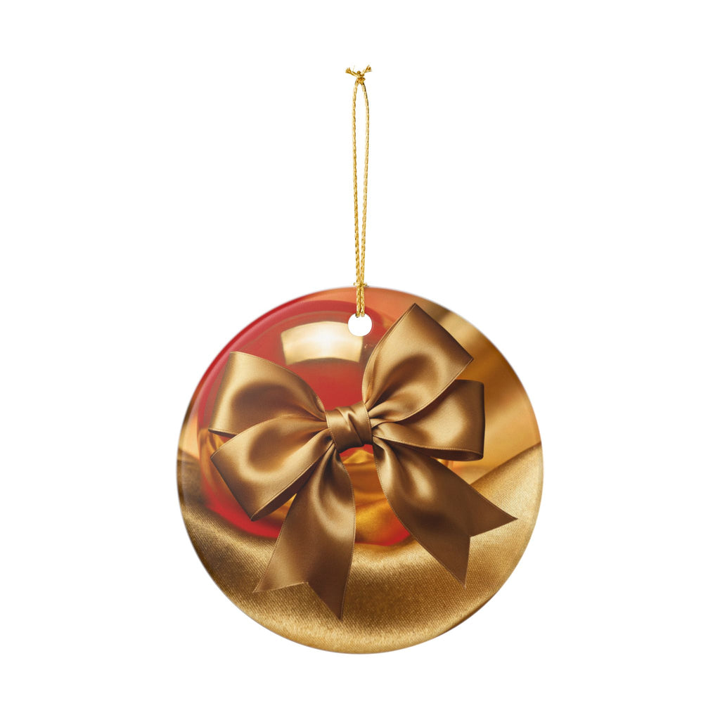 Gold Bow Heart Ceramic Ornament —