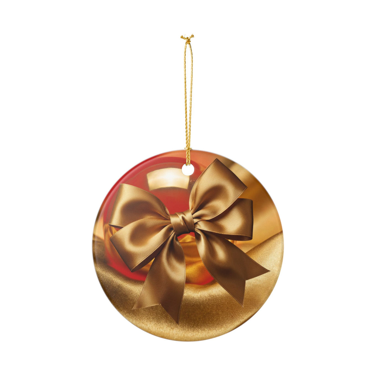 Gold Bow Heart Ceramic Ornament —
