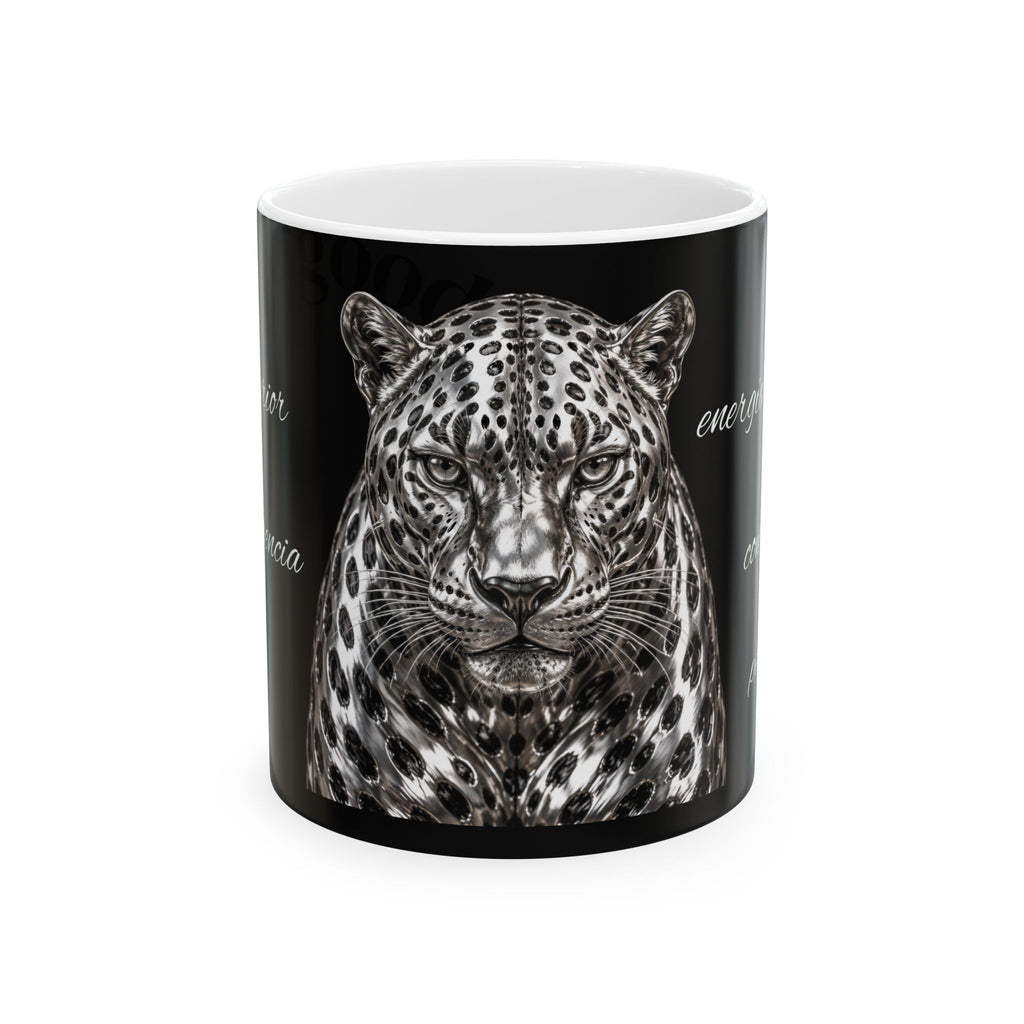 Leopard Portrait Ceramic Mug — Black Wildlife Coffee Cup (11oz & 15oz)