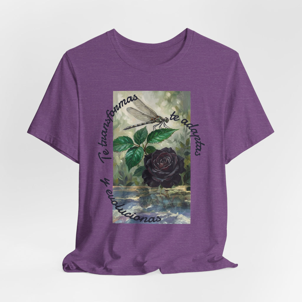 T‑Shirt — Vintage Botanical Dragonfly with Spanish Quote (“Te transformarás, te despertarás y evolucionas”)