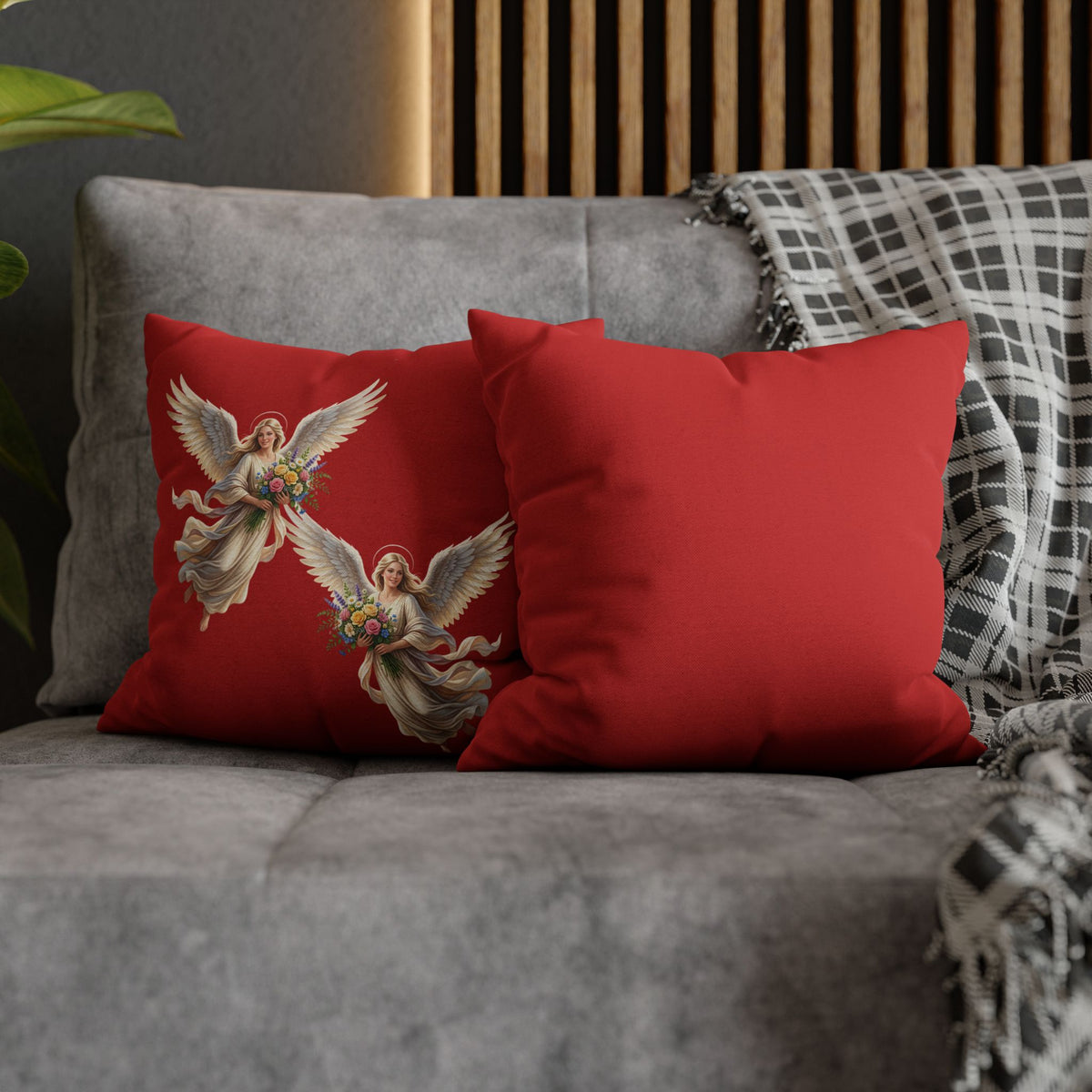 Solid Red Decorative Pillowcase - Spun Polyester Square Throw Pillow Cover