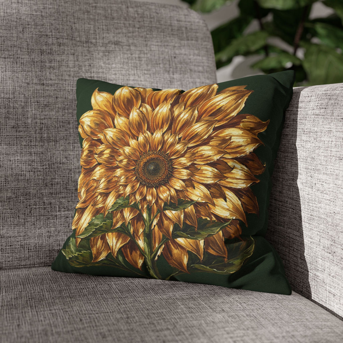Sunflower Pattern Decorative Pillowcase — Golden Blooms Accent Cushion Cover