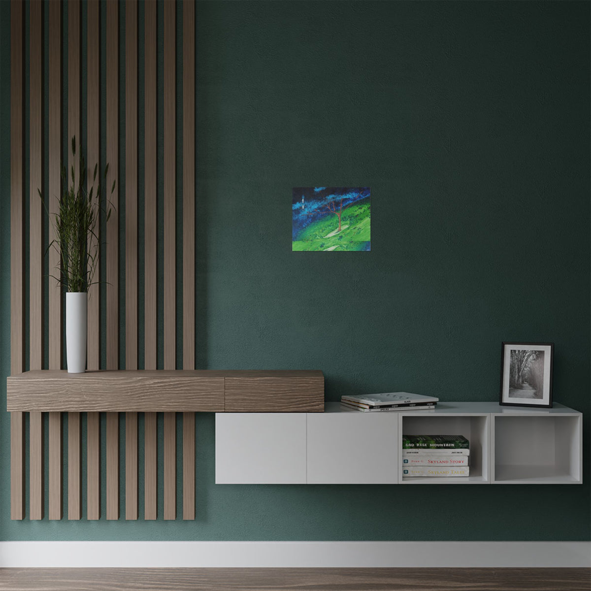 Satin Poster — Serene Hillside Tree Landscape Art Print (300gsm)