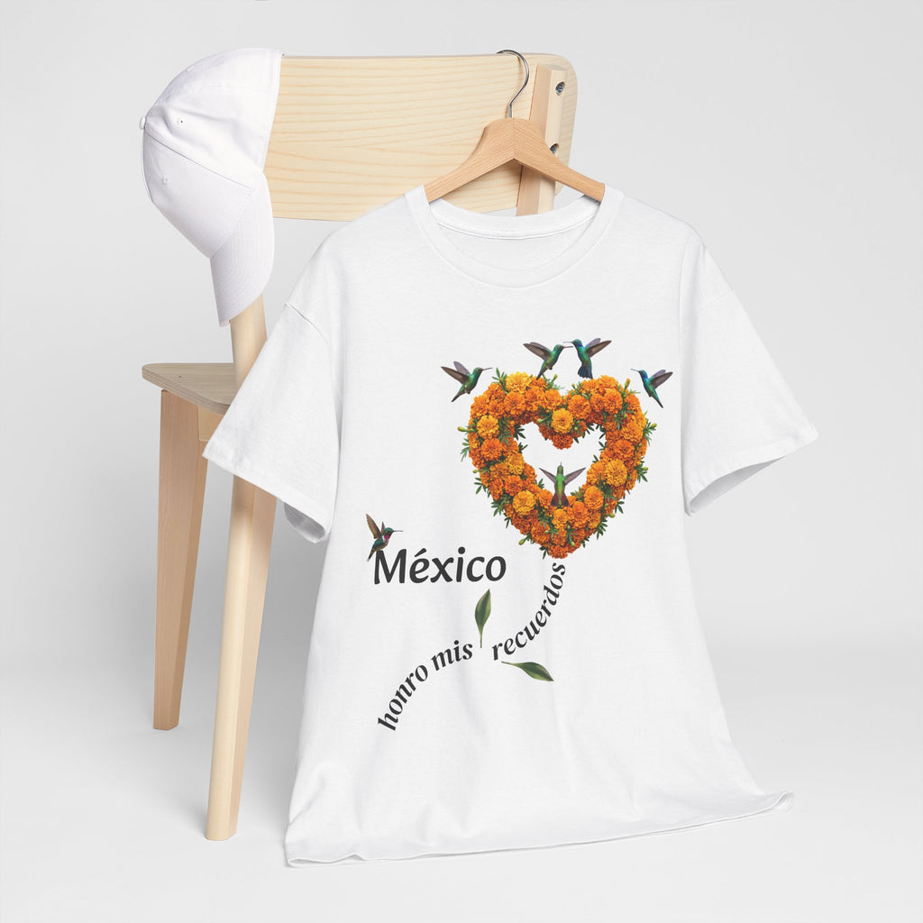 Mexico Marigold Heart T-Shirt – "tomo mis recuerdos" Día de Muertos Tribute