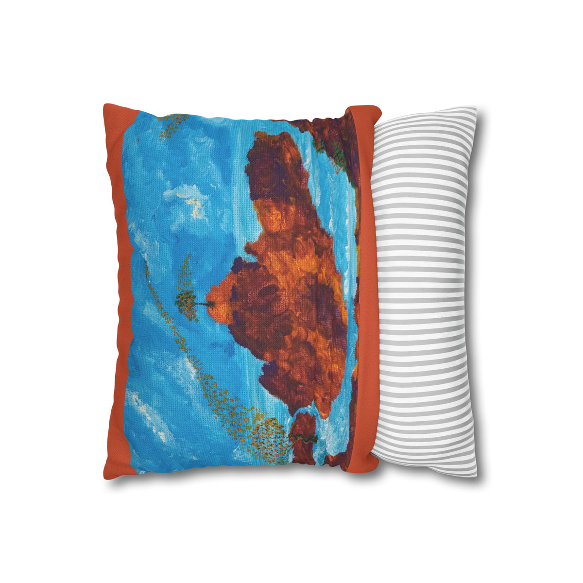 Solo Funda, no incluye relleno.  Accent Pillow with Blue Abstract Tree Panel — Decorative Square Pillowcase