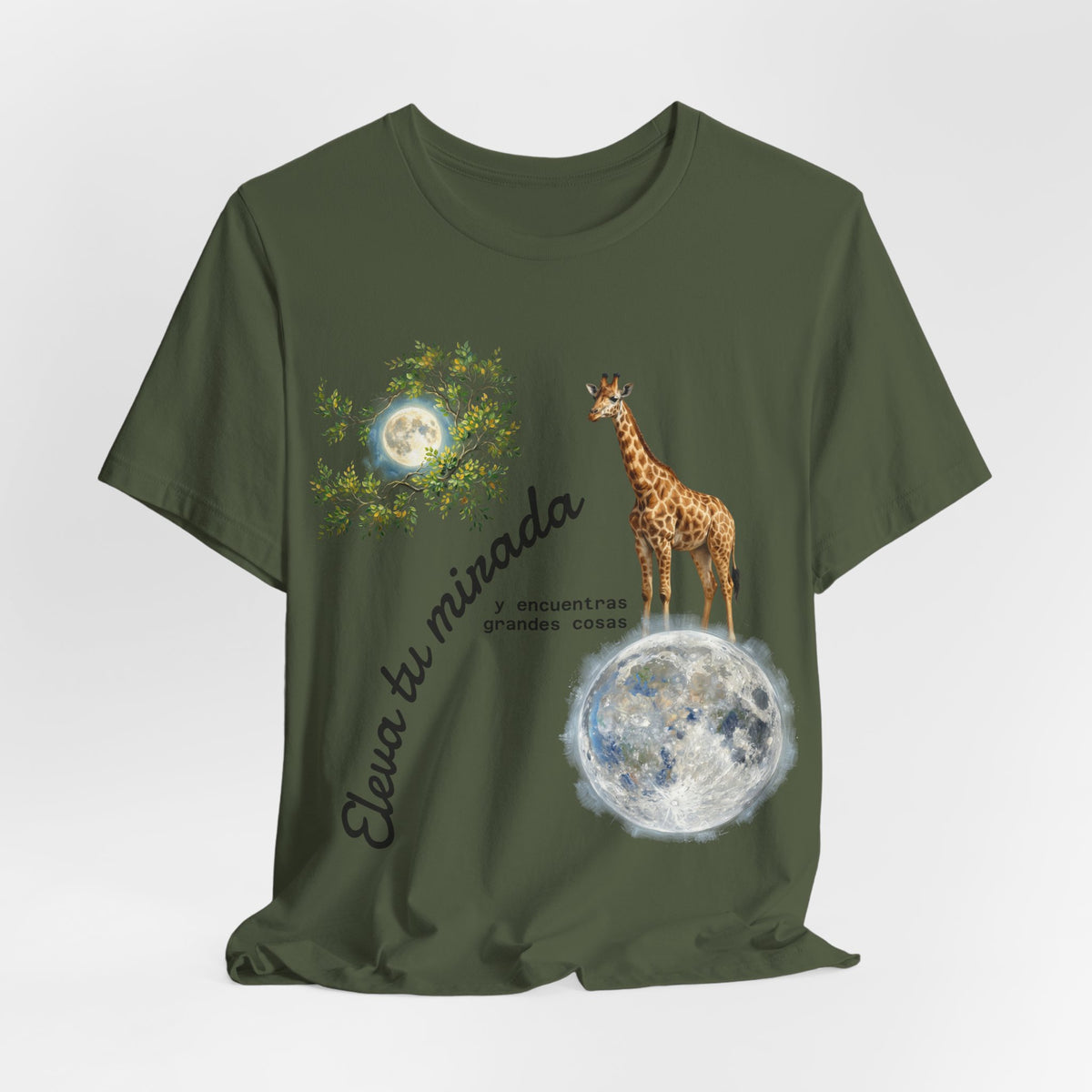 Giraffe Moon Tee — "Eleva tu mirada" Inspirational Graphic T-Shirt
