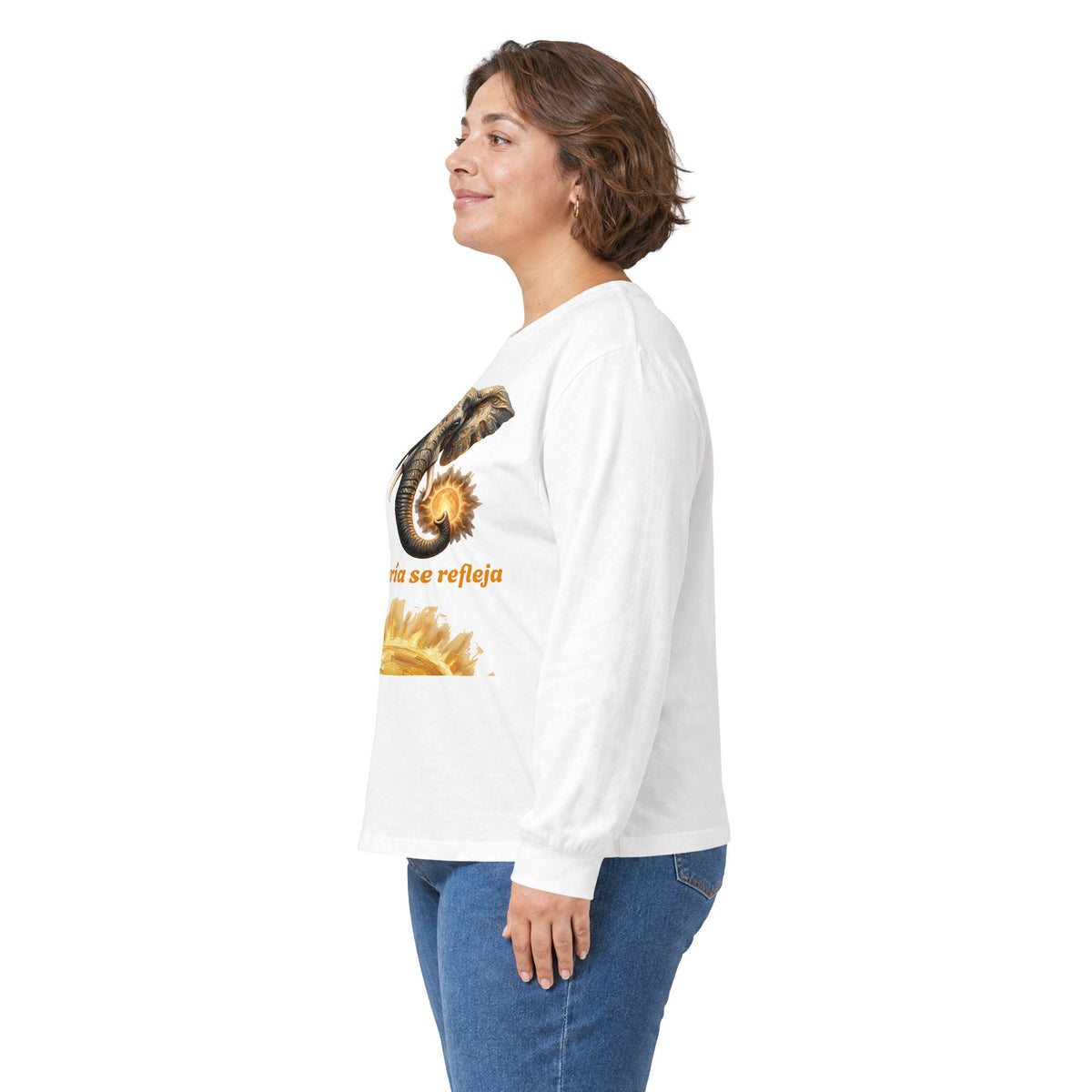 Elephant & Sun Long Sleeve Tee — "la sabiduría se refleja" Inspirational Graphic Shirt