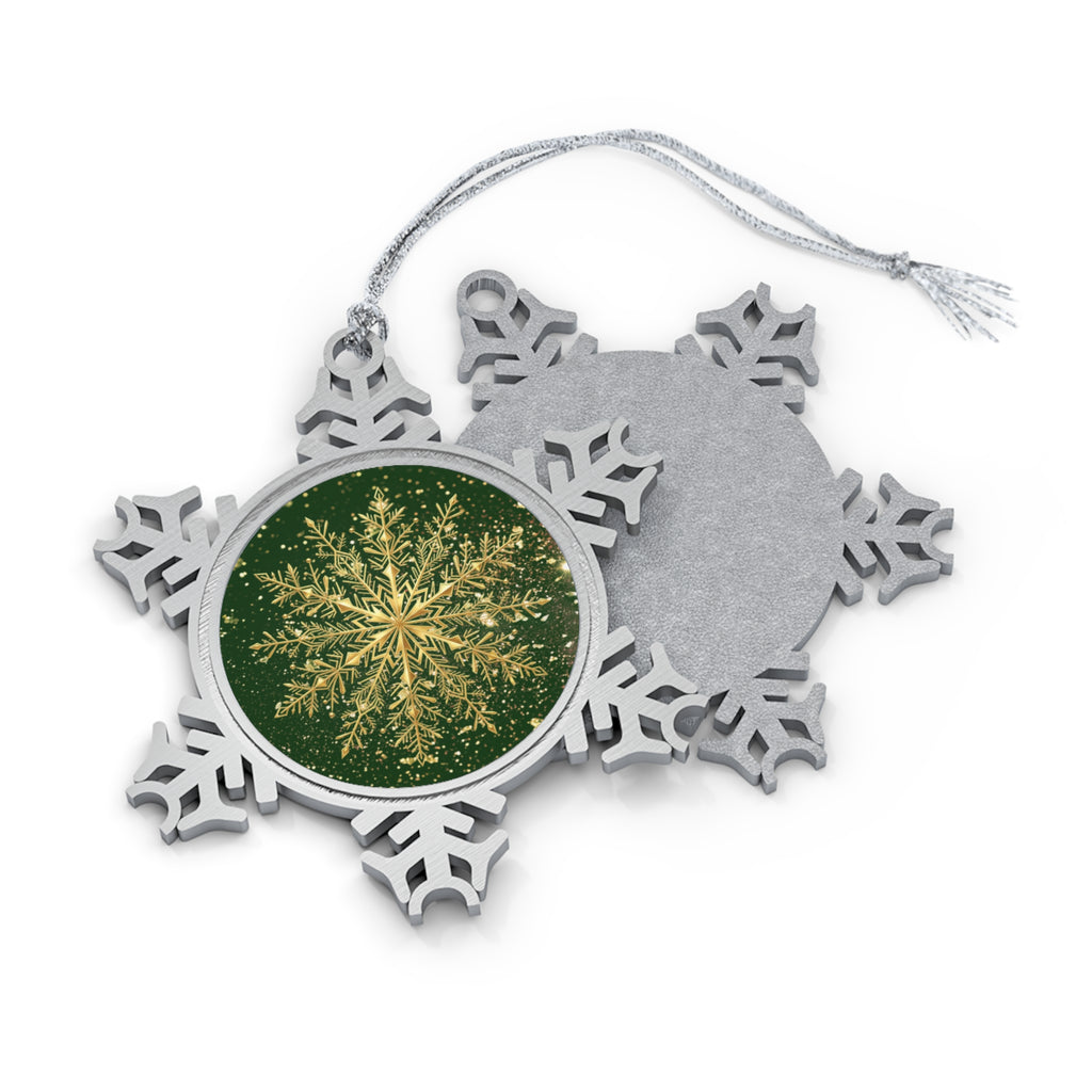 Pewter Snowflake Ornament - Green Gold Snowflake Holiday Tree Decoration