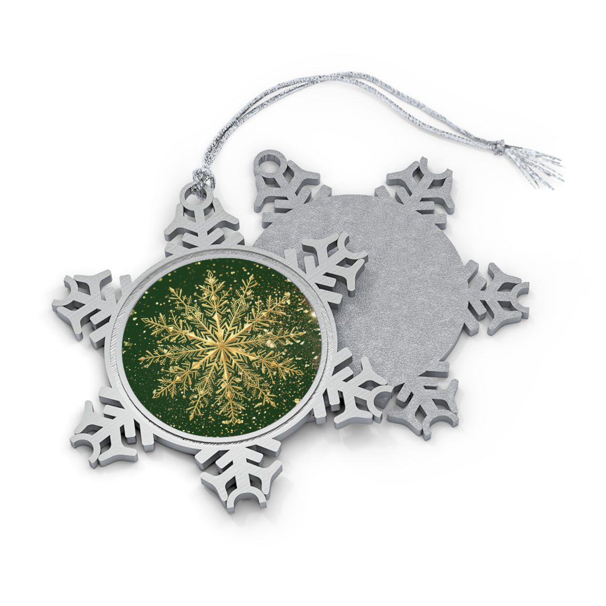 Pewter Snowflake Ornament - Green Gold Snowflake Holiday Tree Decoration