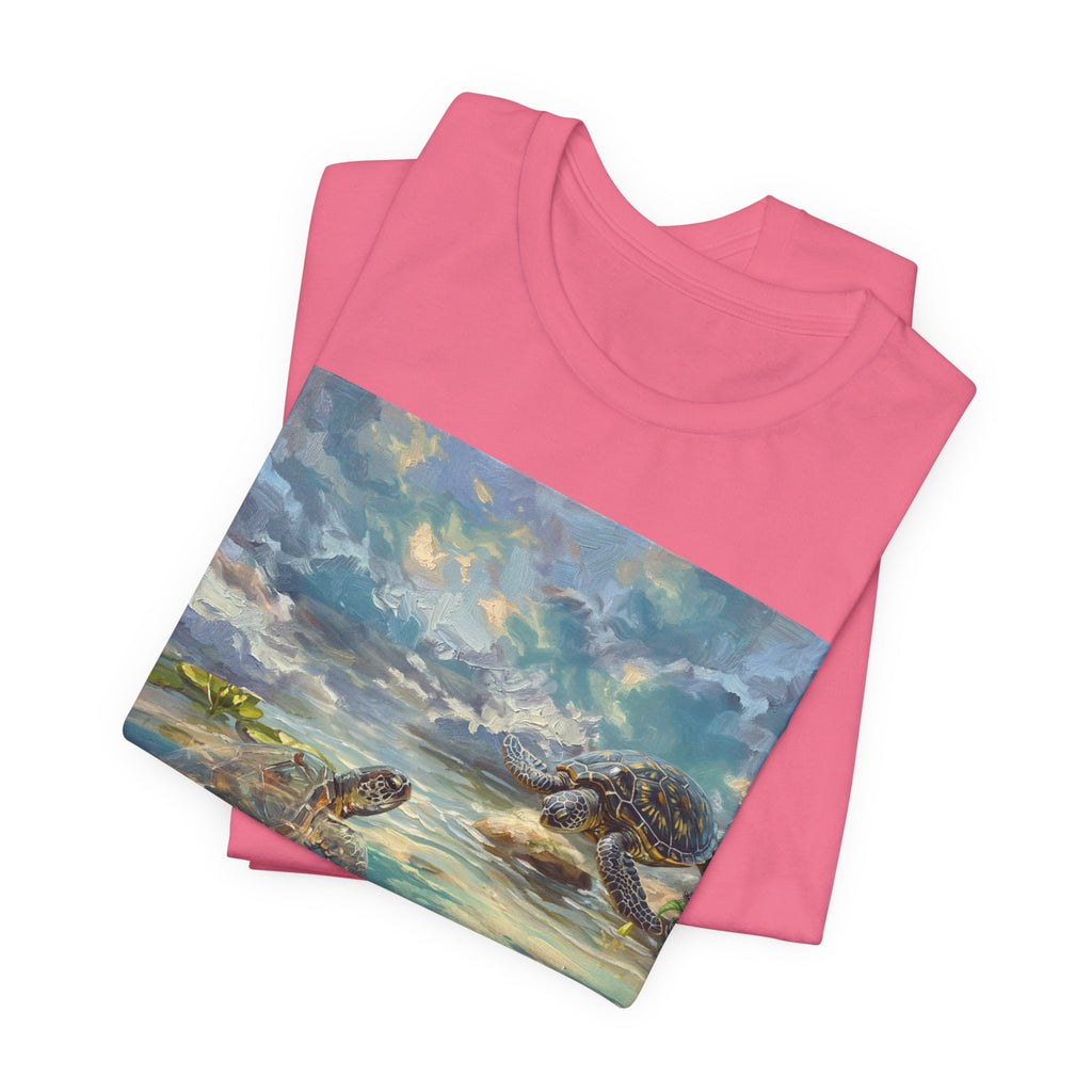 Sea Turtle Beach Art T-Shirt – Coastal Ocean Wave Graphic Tee