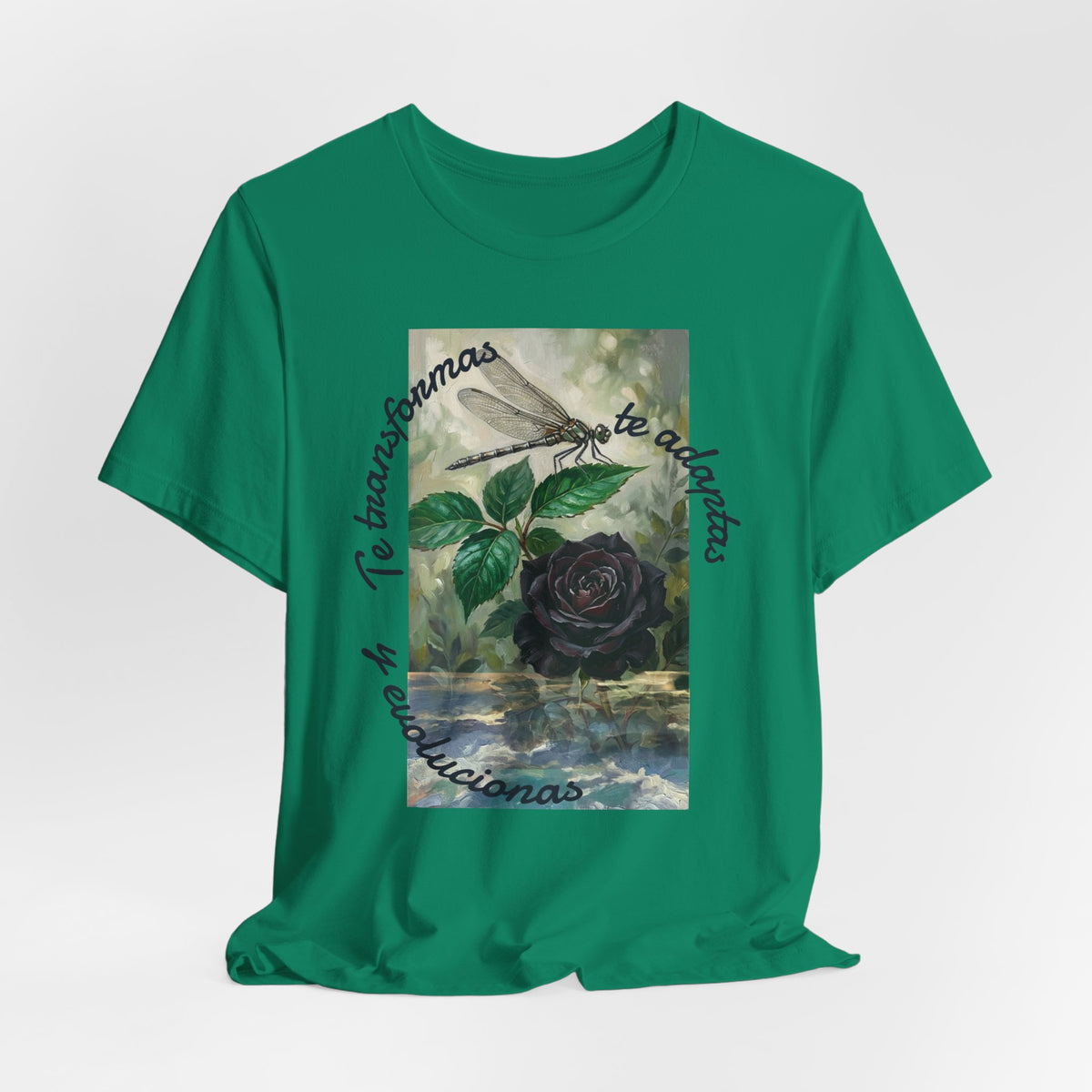 T‑Shirt — Vintage Botanical Dragonfly with Spanish Quote (“Te transformarás, te despertarás y evolucionas”)