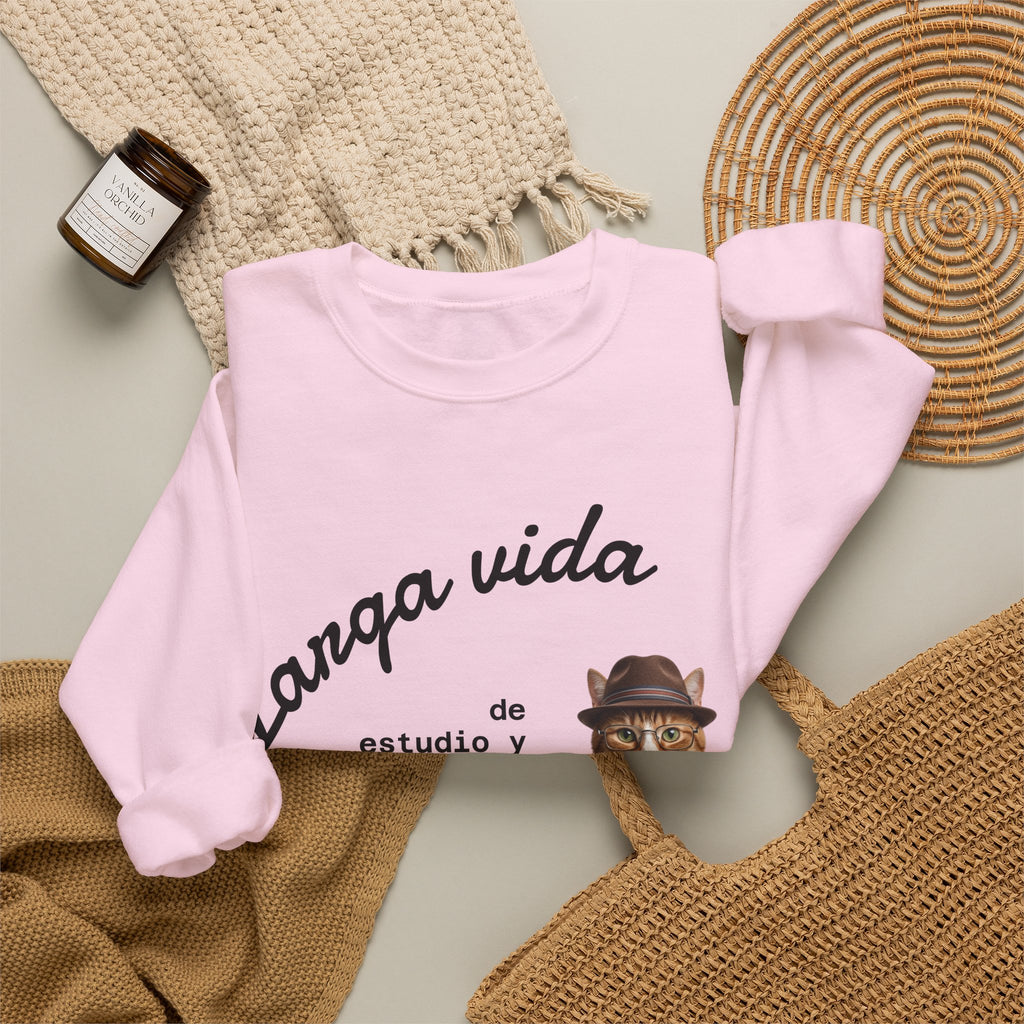 Crewneck Sweatshirt — "Larga vida de estudio y dedicación" Cat Design