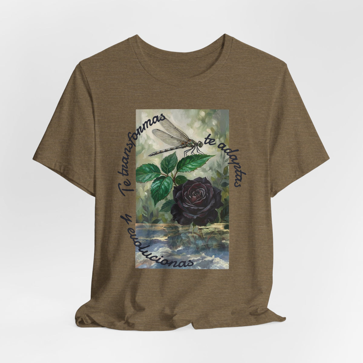 T‑Shirt — Vintage Botanical Dragonfly with Spanish Quote (“Te transformarás, te despertarás y evolucionas”)