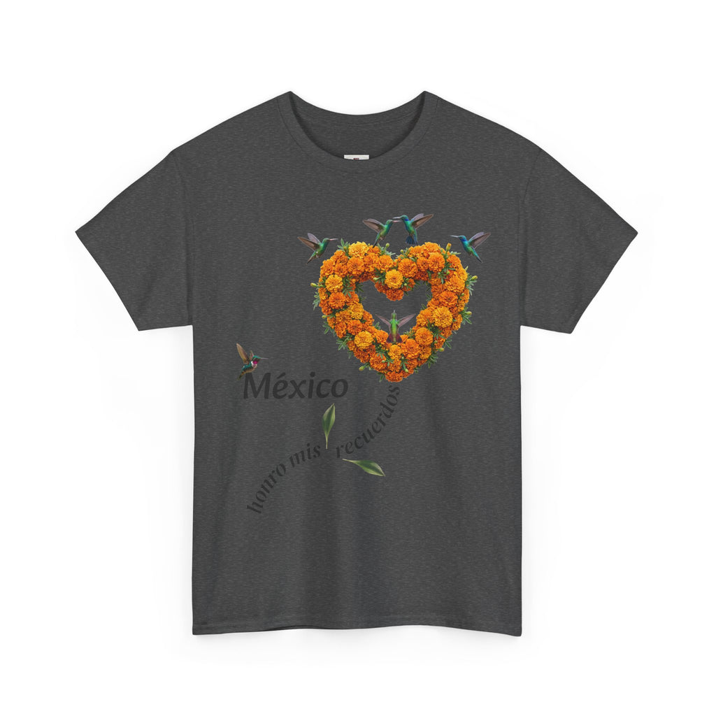 Mexico Marigold Heart T-Shirt – "tomo mis recuerdos" Día de Muertos Tribute