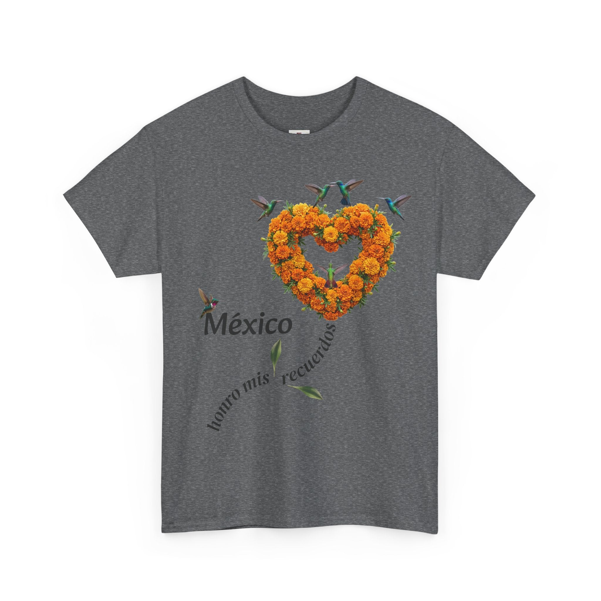 Mexico Marigold Heart T-Shirt – "tomo mis recuerdos" Día de Muertos Tribute