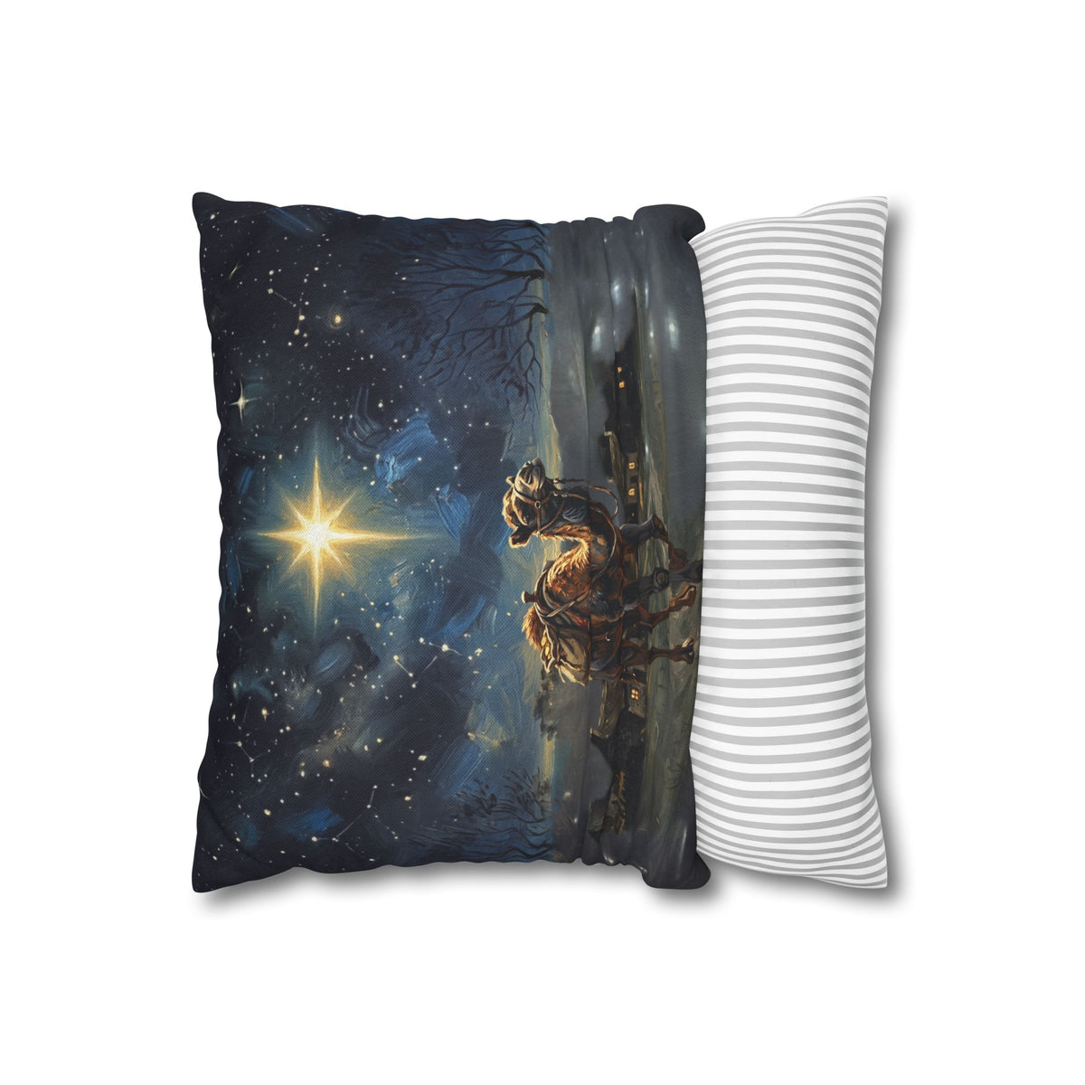 Copy of White Horse Nativity Star Pillowcase — Decorative Square Throw Pillow