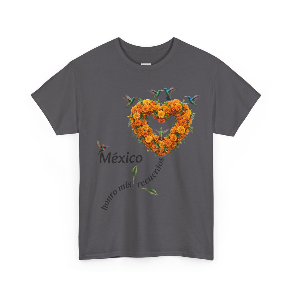 Mexico Marigold Heart T-Shirt – "tomo mis recuerdos" Día de Muertos Tribute