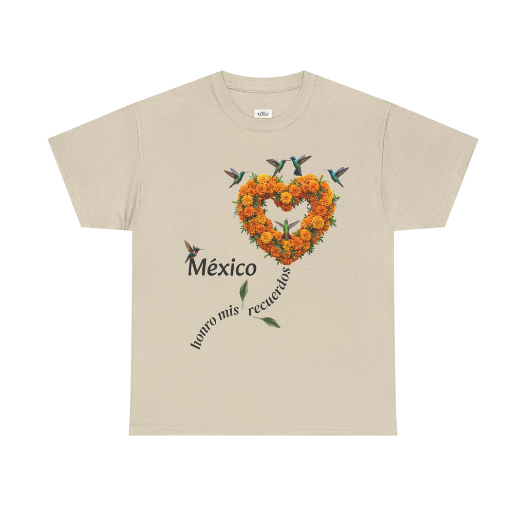 Mexico Marigold Heart T-Shirt – "tomo mis recuerdos" Día de Muertos Tribute