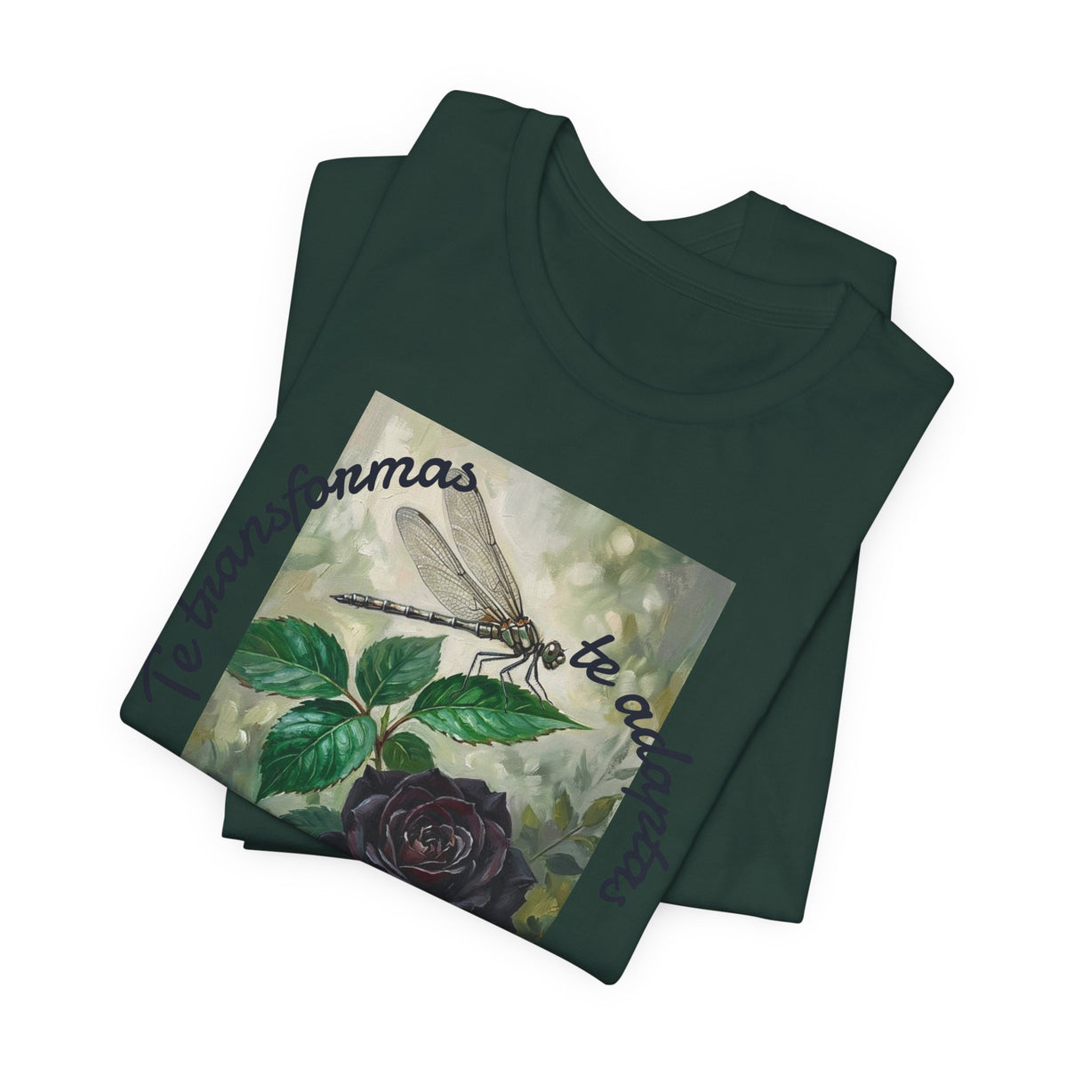 T‑Shirt — Vintage Botanical Dragonfly with Spanish Quote (“Te transformarás, te despertarás y evolucionas”)