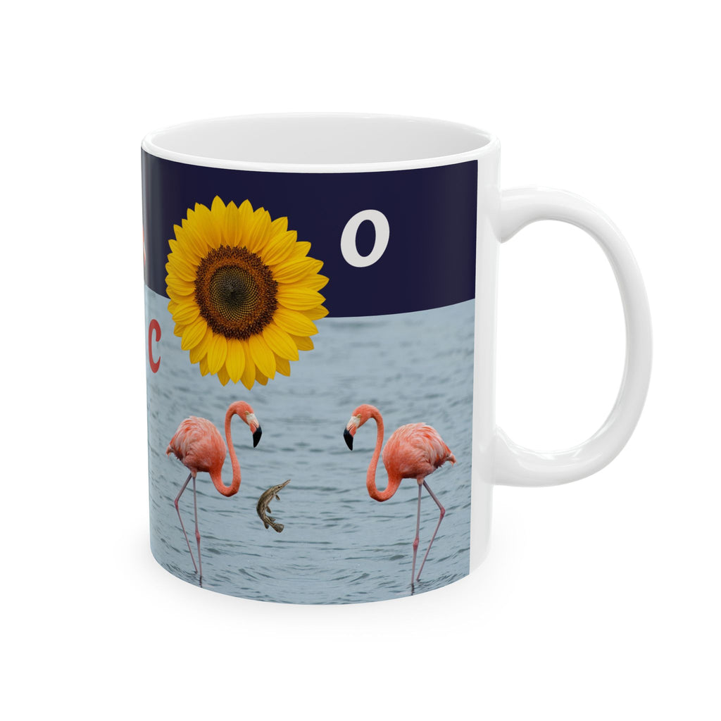 Flamingo & Sunflower Ceramic Mug (11oz, 15oz) - Tropical Bird Coffee Cup