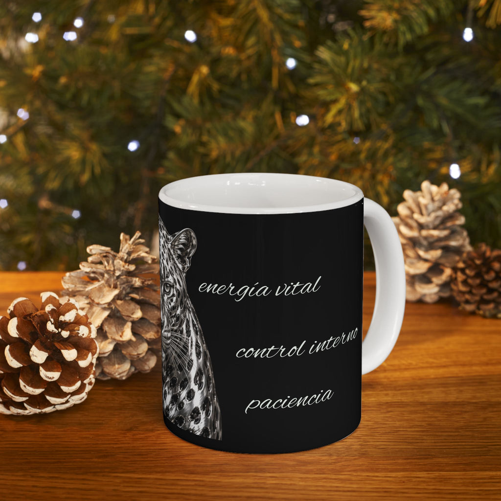 Leopard Portrait Ceramic Mug — Black Wildlife Coffee Cup (11oz & 15oz)