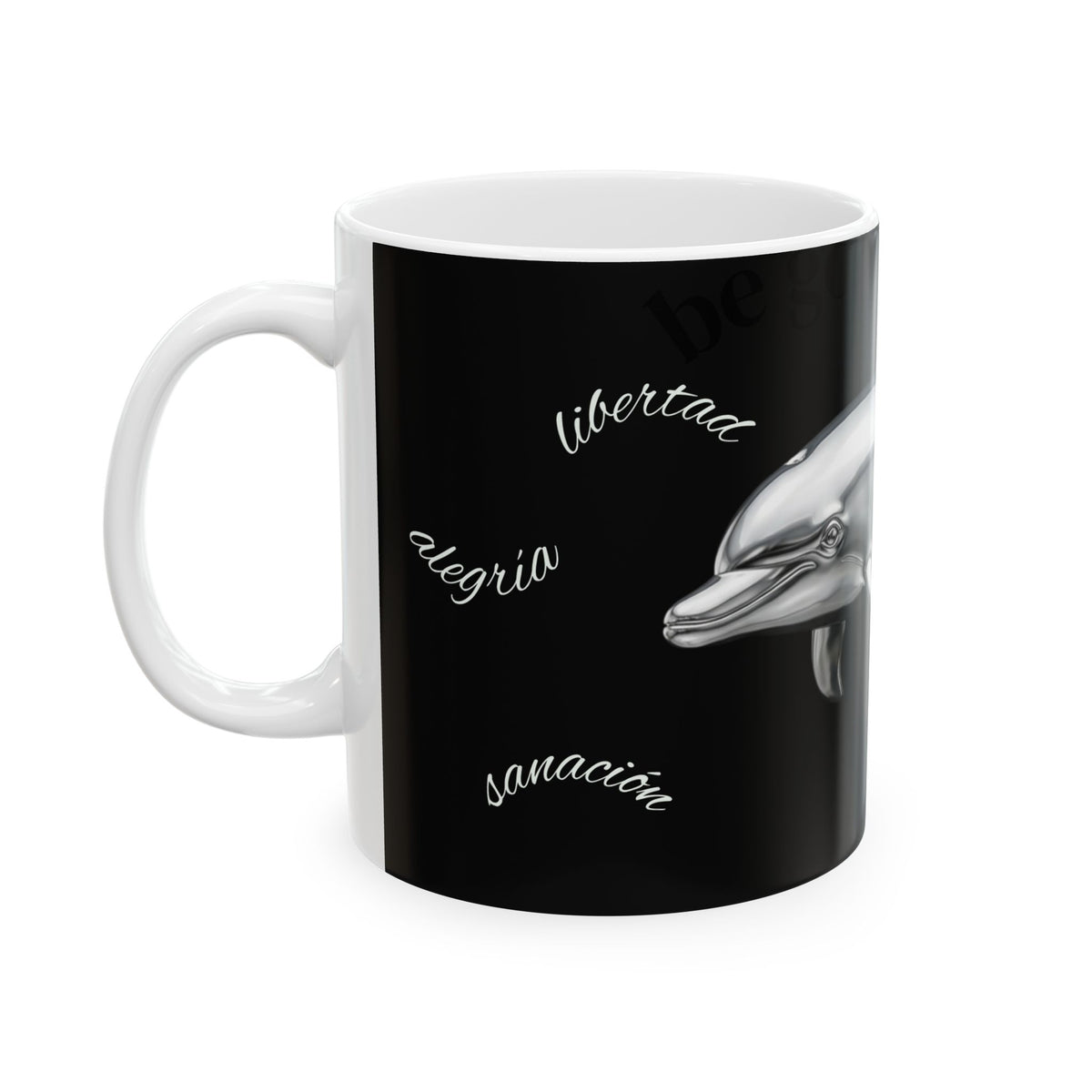 Chrome Dolphin Ceramic Mug — Metallic Dolphin Coffee Cup (11oz/15oz)