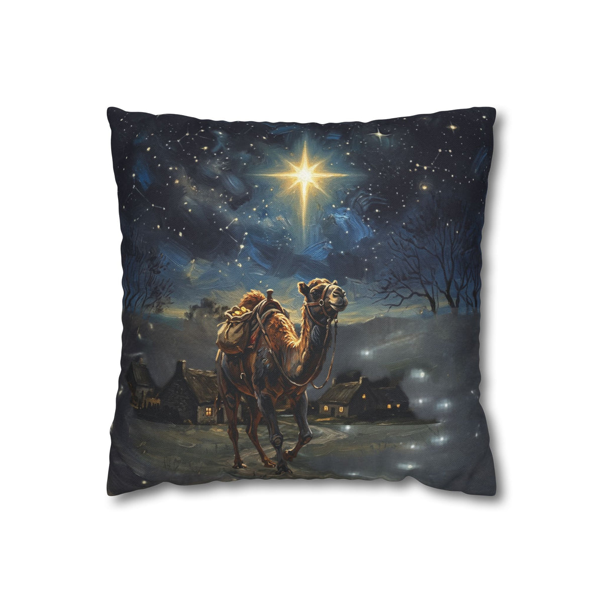 Copy of White Horse Nativity Star Pillowcase — Decorative Square Throw Pillow