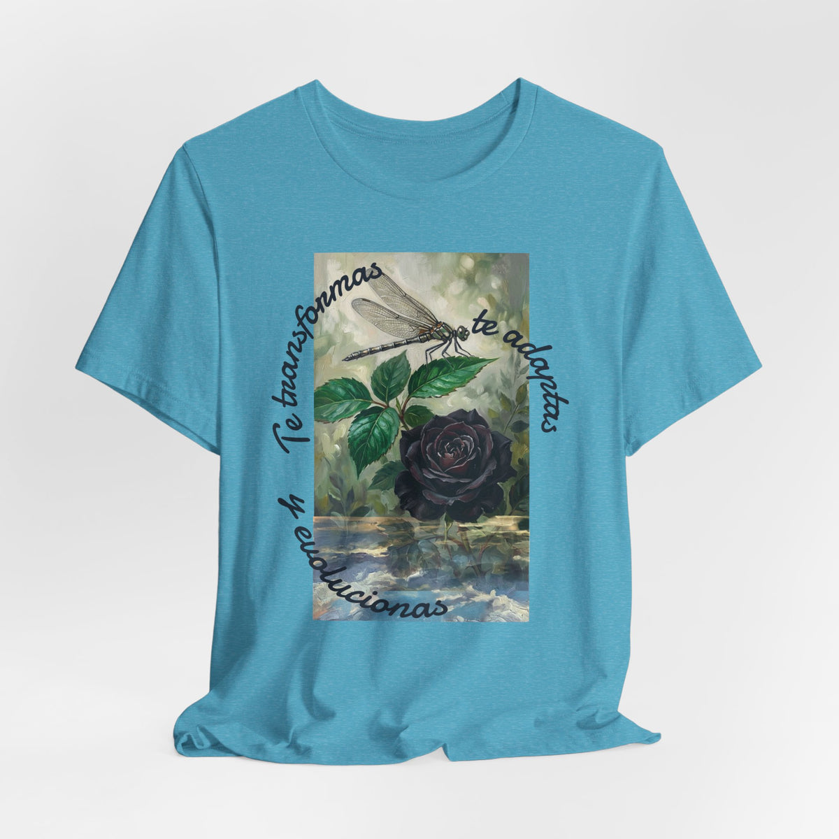 T‑Shirt — Vintage Botanical Dragonfly with Spanish Quote (“Te transformarás, te despertarás y evolucionas”)