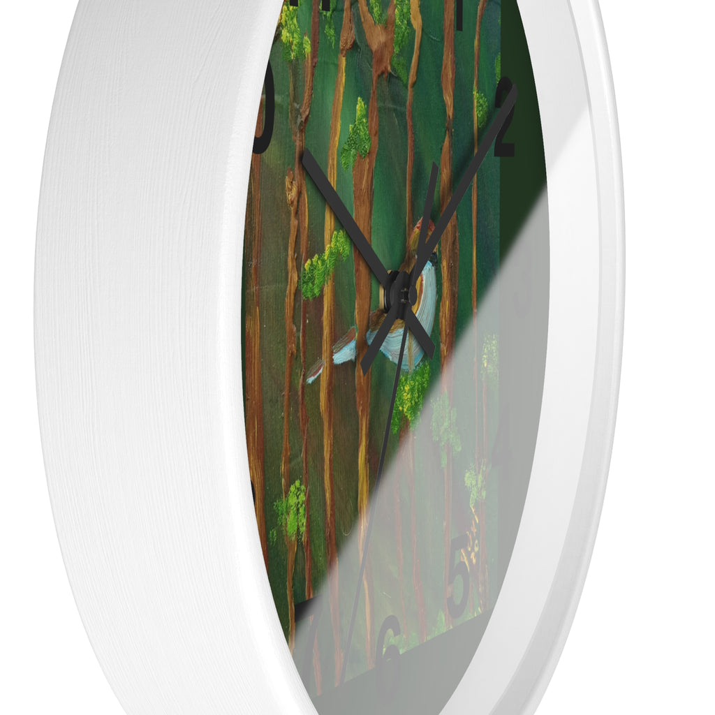 Forest Bird Wall Clock — Nature-Inspired Pine Tree Timepiece with Blue Jay Artwork