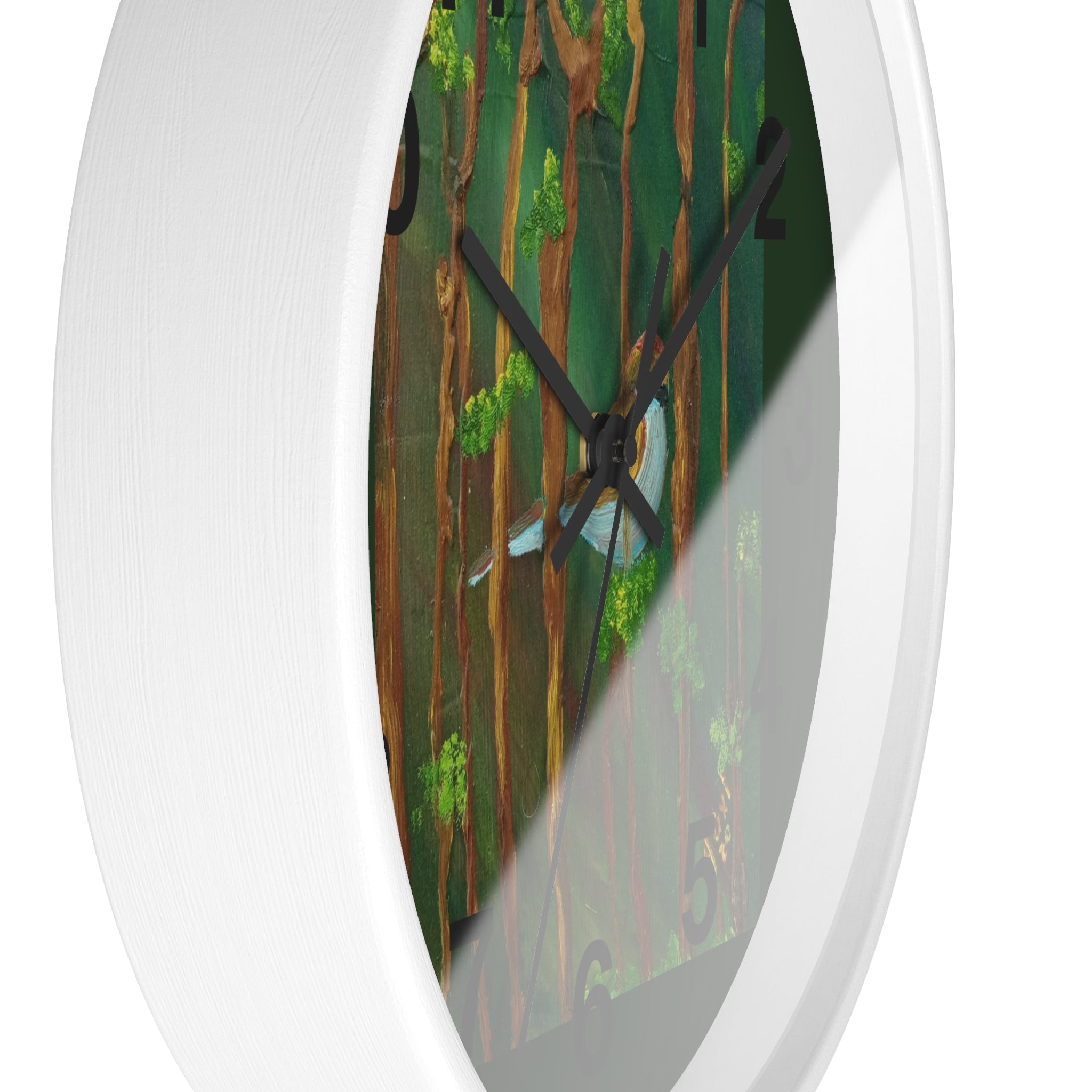 Forest Bird Wall Clock — Nature-Inspired Pine Tree Timepiece with Blue Jay Artwork