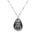 Leopard Moon Oval Necklace — Silver Teardrop Pendant with Night Sky Leopard Design