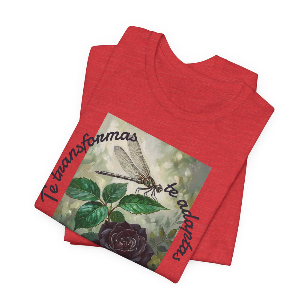 T‑Shirt — Vintage Botanical Dragonfly with Spanish Quote (“Te transformarás, te despertarás y evolucionas”)