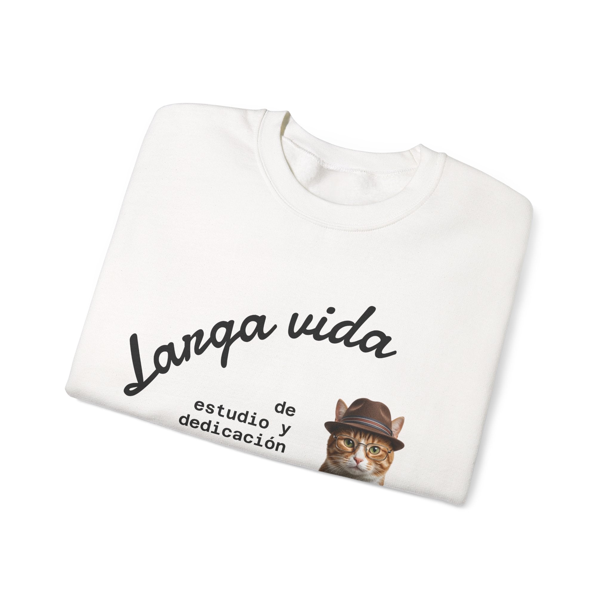 Crewneck Sweatshirt — "Larga vida de estudio y dedicación" Cat Design