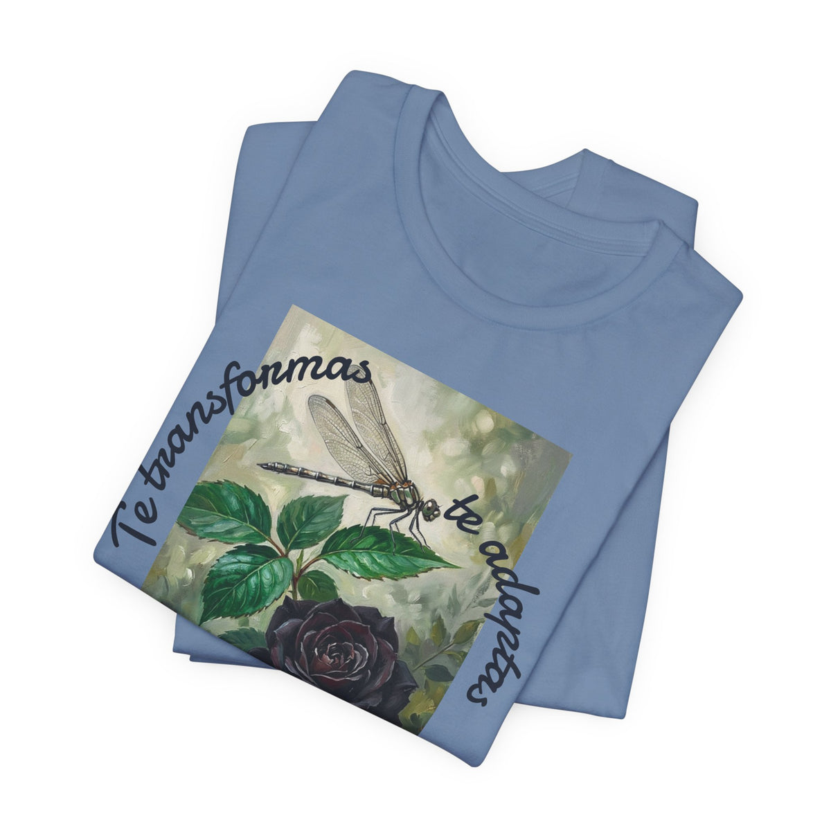 T‑Shirt — Vintage Botanical Dragonfly with Spanish Quote (“Te transformarás, te despertarás y evolucionas”)