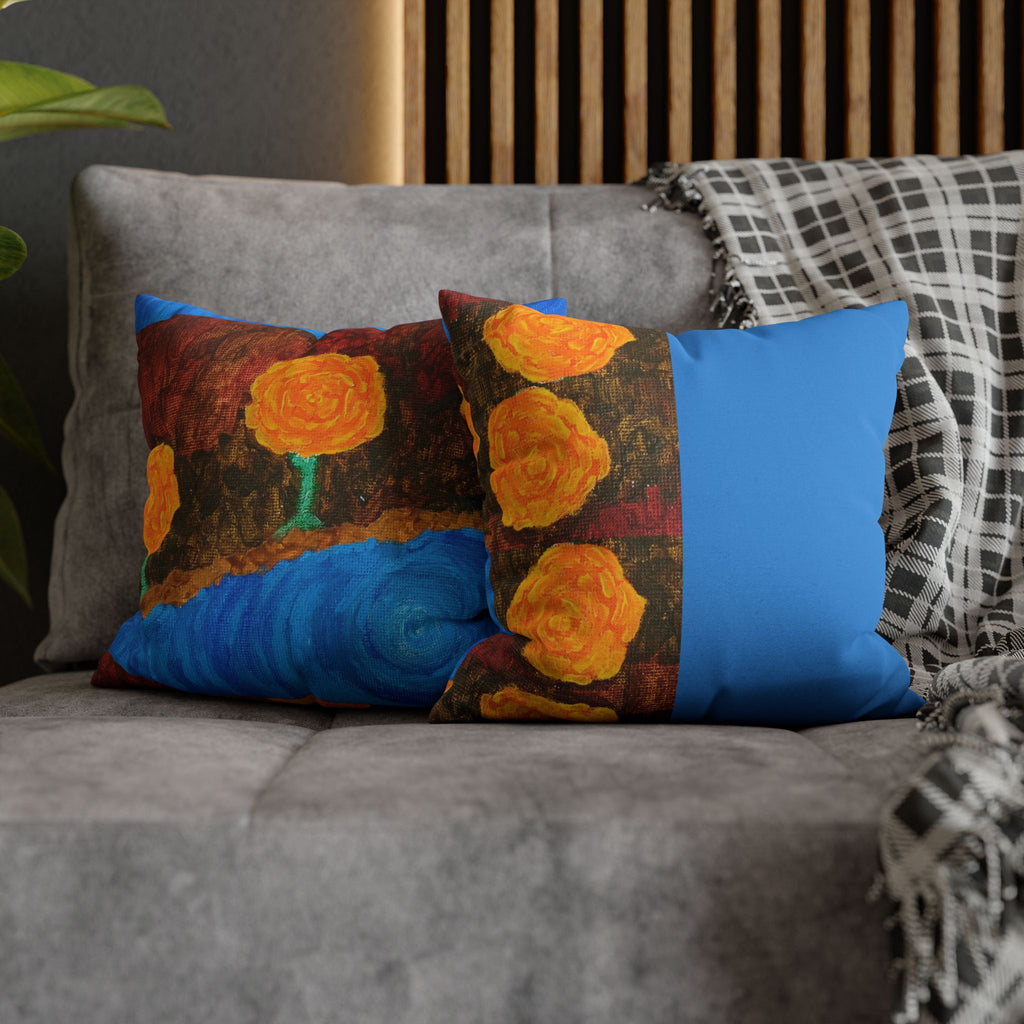 Solo Funda, no incluye relleno. Floral Block Throw Pillowcase — Yellow Rose Art on Blue