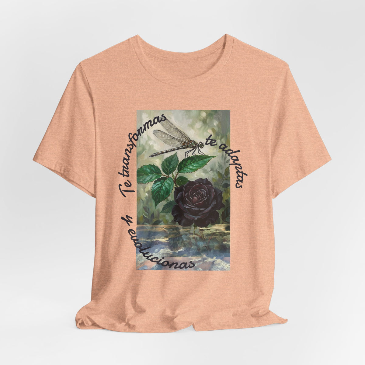 T‑Shirt — Vintage Botanical Dragonfly with Spanish Quote (“Te transformarás, te despertarás y evolucionas”)