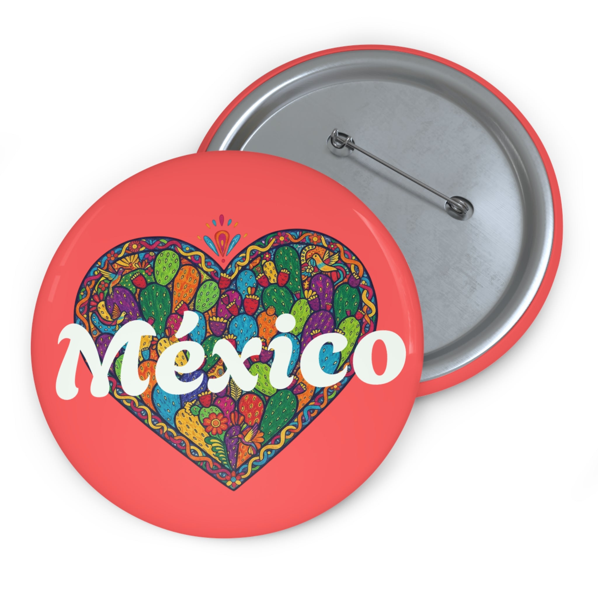 Mexico Heart Pin Button — Colorful Cactus Souvenir Badge