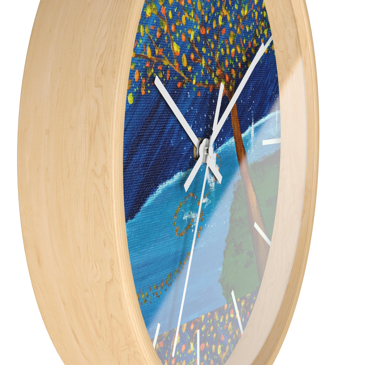 Coastal Tree Nightscape Wall Clock — Colorful Seaside Landscape Timepiece
