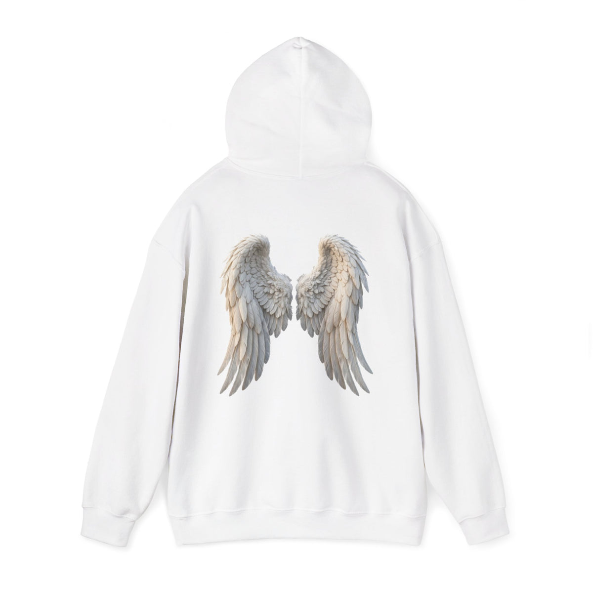 Angel Wings Hoodie — Soft White Back Graphic, Spiritual & Memorial Gift