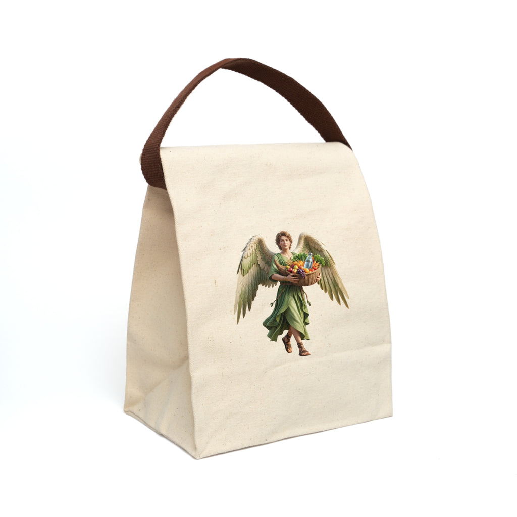 Angel Harvest Canvas Lunch Bag with Strap — Vintage Guardian Carrying Fruit