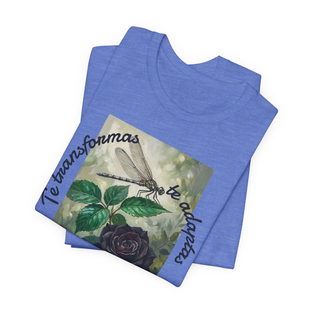 T‑Shirt — Vintage Botanical Dragonfly with Spanish Quote (“Te transformarás, te despertarás y evolucionas”)