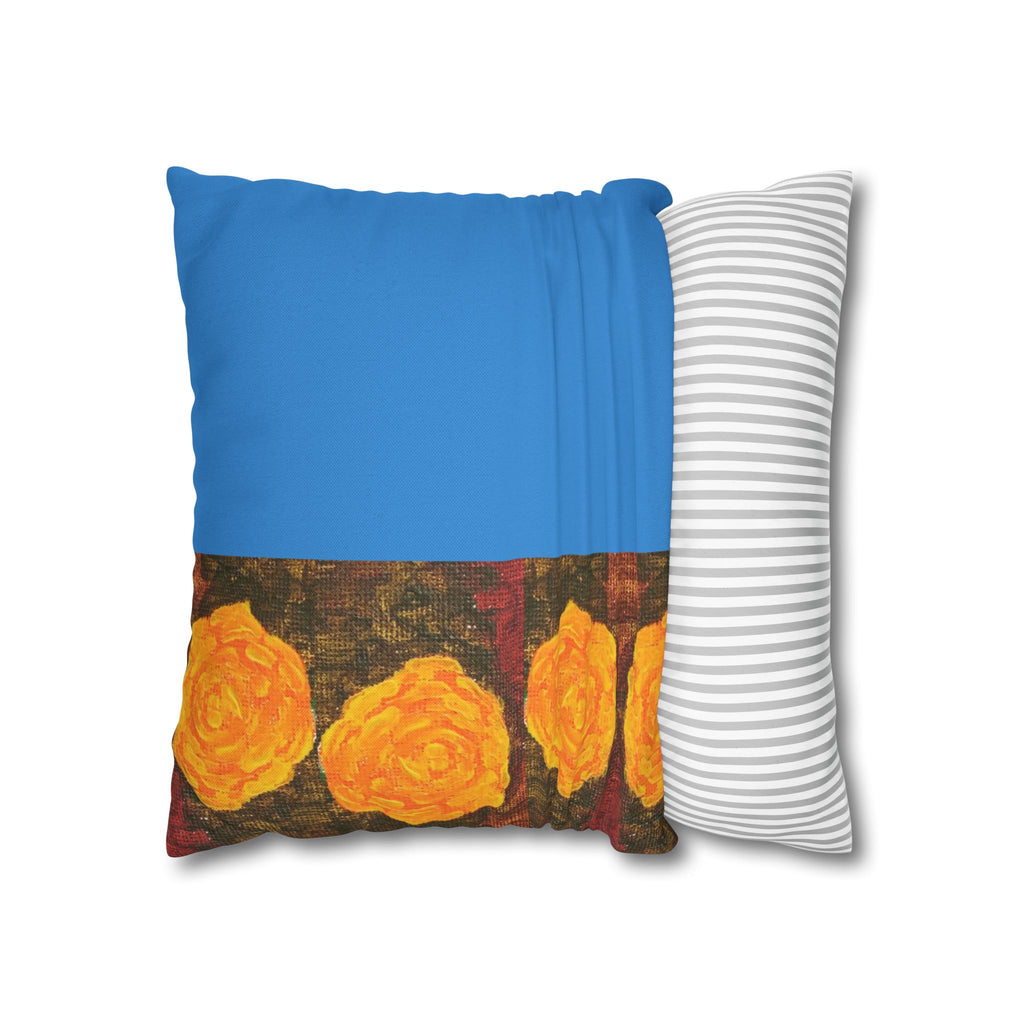 Solo Funda, no incluye relleno. Floral Block Throw Pillowcase — Yellow Rose Art on Blue