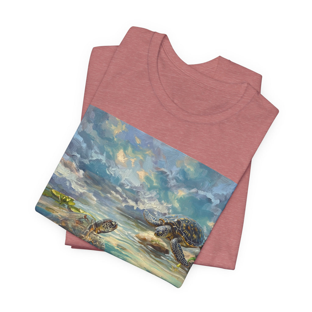 Sea Turtle Beach Art T-Shirt – Coastal Ocean Wave Graphic Tee