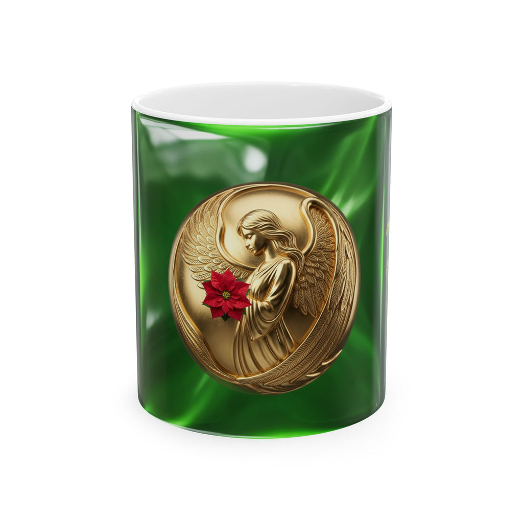 Angel Ornament Ceramic Mug — Green Christmas Angel Mug (11oz/15oz)