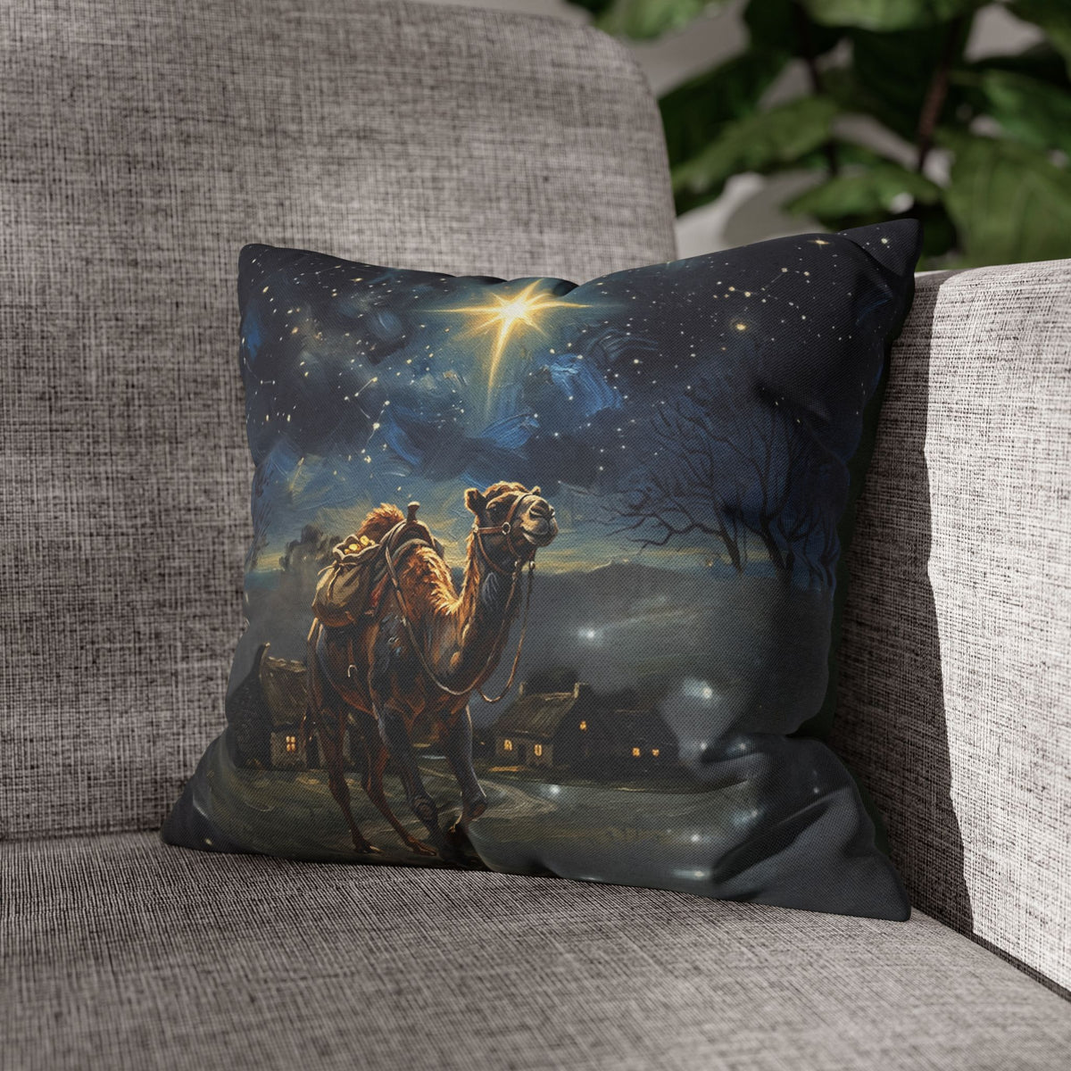 Copy of White Horse Nativity Star Pillowcase — Decorative Square Throw Pillow