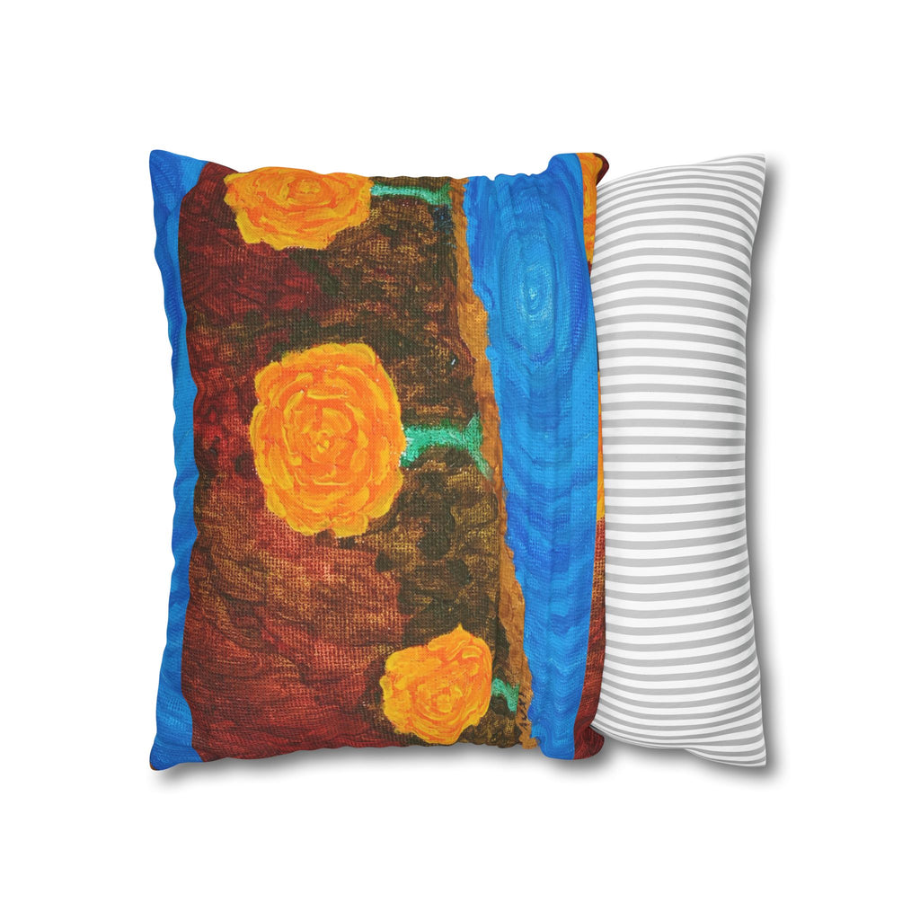 Solo Funda, no incluye relleno. Floral Block Throw Pillowcase — Yellow Rose Art on Blue