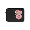 Floral Rose Trio Laptop Sleeve — Pink Peony Flowers with Ladybug on Black