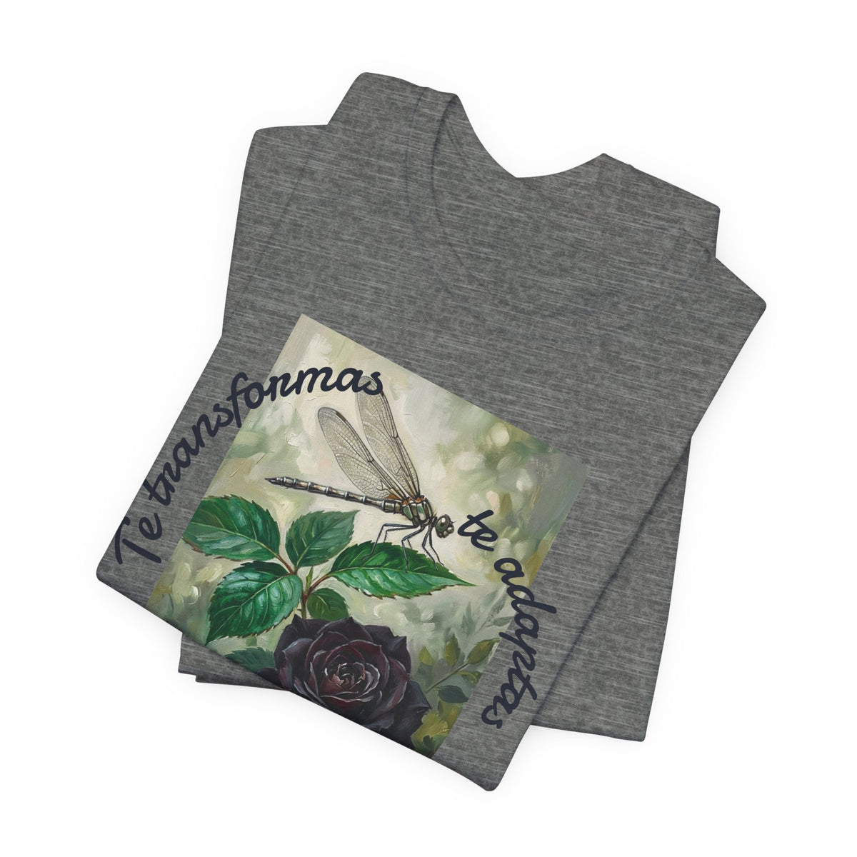 T‑Shirt — Vintage Botanical Dragonfly with Spanish Quote (“Te transformarás, te despertarás y evolucionas”)