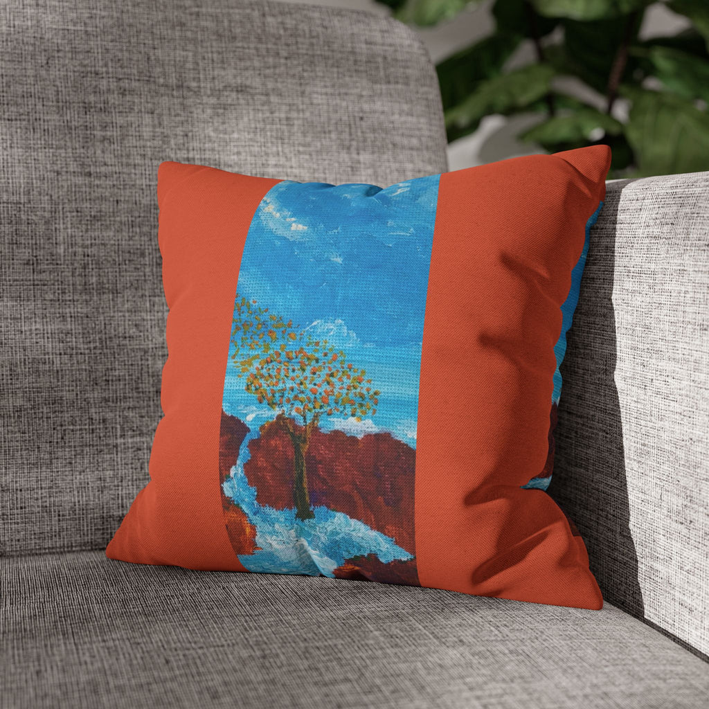 Solo Funda, no incluye relleno.  Accent Pillow with Blue Abstract Tree Panel — Decorative Square Pillowcase