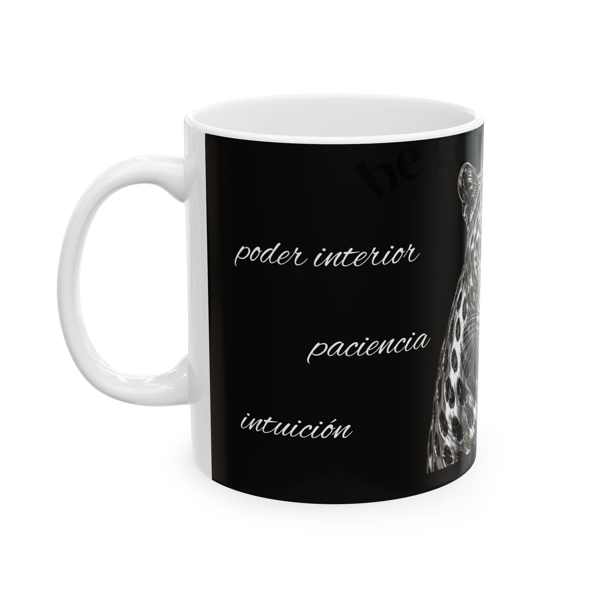 Leopard Portrait Ceramic Mug — Black Wildlife Coffee Cup (11oz & 15oz)